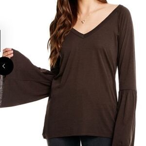 CHASER Chocolate Brown Raglan Bell Sleeve Top | Size Small